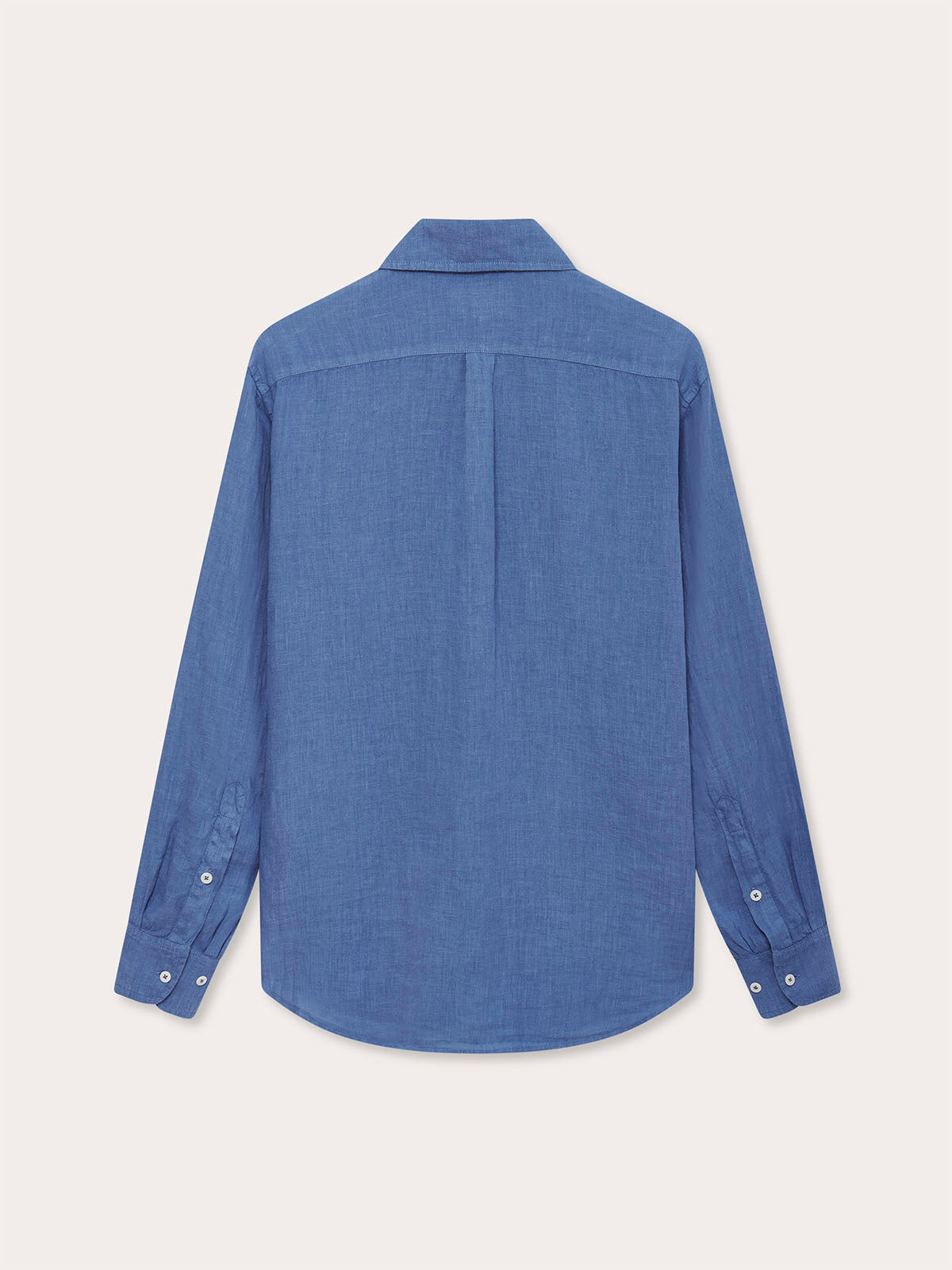 Mens Deep Blue Abaco Linen Shirt back view. 