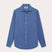 Mens Deep Blue Abaco Linen Shirt front view. Mens blue linen shirt with button-up design and long sleeves.