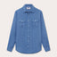 Men's Deep Blue Andros Hemp Shirt with Long Sleeves and Front Pockets.