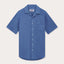 front view of Arawak Deep Blue mens Linen Shirt with front pocket and short sleeves.