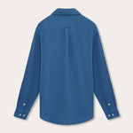 Men's Deep Blue Galliot Cotton Shirt - Back View, Long Sleeve, Waffle Texture. Old money shorts made from cotton.