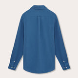 Men's Deep Blue Galliot Cotton Shirt - Back View, Long Sleeve, Waffle Texture. Old money shorts made from cotton.