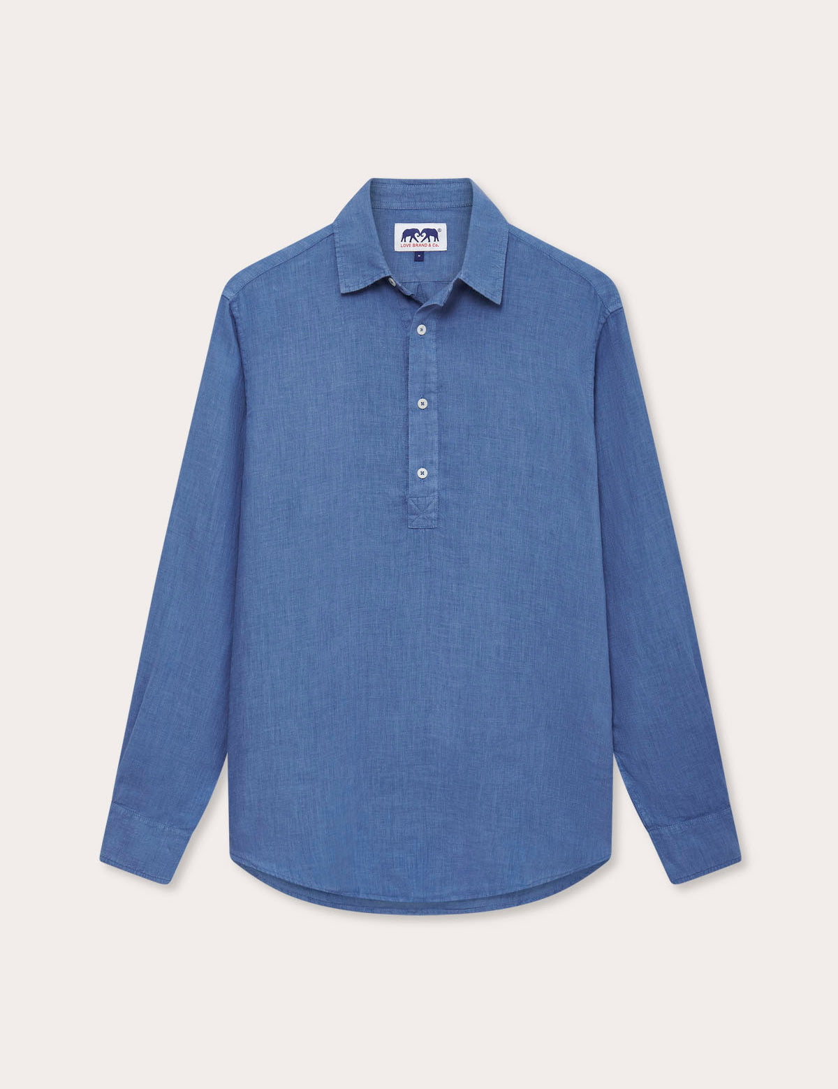 Men's Deep Blue Hoffman Linen Shirt - Long sleeve, half-button style. Old money shirts made from lightweight 100% natural linen.