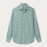 Men's Dolphins of Greece Abaco Linen Shirt in green and white with button-down design and classic collar. Old money shirts made from 100% linen.