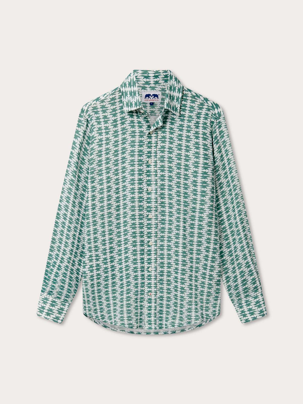 Men's Dolphins of Greece Abaco Linen Shirt in green and white with button-down design and classic collar. Old money shirts made from 100% linen.