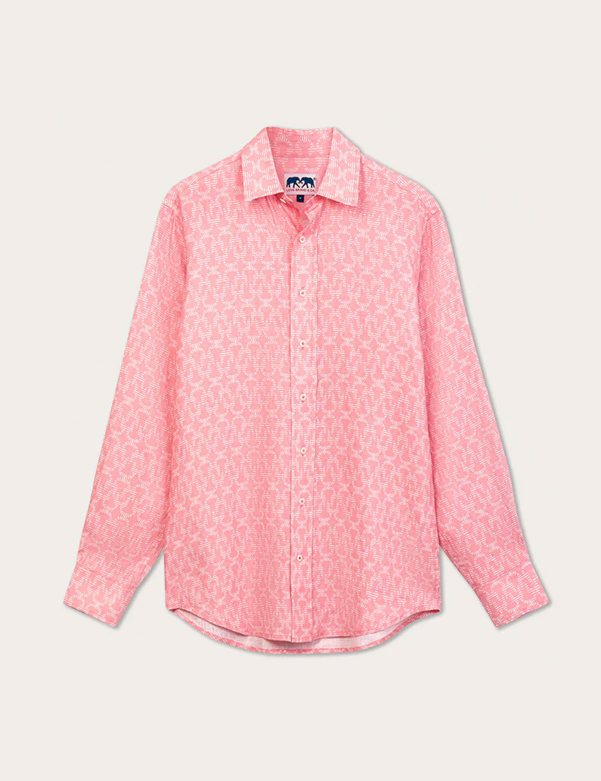 Men's Egyptian Wonder Abaco Linen Shirt in pink with Tutankhamun-inspired pastel print by LOVE BRAND & Co.