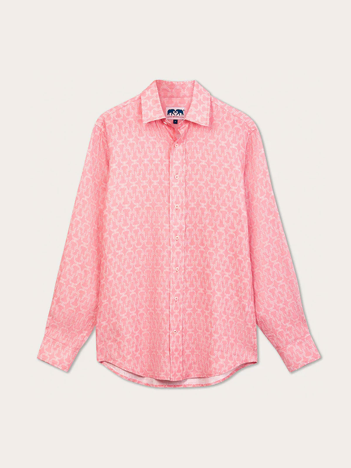 Men's Egyptian Wonder Abaco Linen Shirt in pink with Tutankhamun-inspired pastel print by LOVE BRAND & Co.