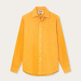 Men's Golden Hour Abaco Linen Shirt in vibrant golden yellow, long sleeves, button-down front. Old money shirts crafted from breathable linen fabric.