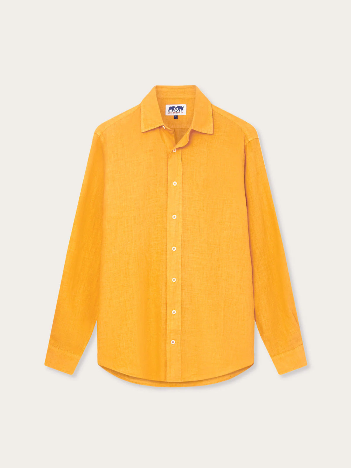 Men's Golden Hour Abaco Linen Shirt in vibrant golden yellow, long sleeves, button-down front. Old money shirts crafted from breathable linen fabric.