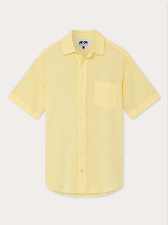 Men's Limoncello Manjack Linen Shirt - Lightweight yellow men's linen shirt with short sleeves and a front pocket. Old money shirt designed for comfort and style.