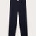 Front view of navy blue cotton chinos. Men's Navy Lyford Chino trousers showing 2 front slash pockets, waistband with belt loops and finished with a brown corozo nut button fastening. 