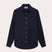 Men's Navy Blue Abaco Linen Shirt front view. Navy blue mens linne shirt with long-sleeves and buttons.