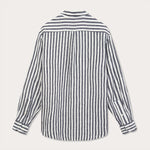 Men's Navy Lines Abaco Linen Shirt - back view showing long sleeves and timeless navy blue thin stripes.