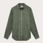 Men's Olive Green Abaco Linen Shirt with long sleeves and corozo nut buttons, made of 100% natural linen.