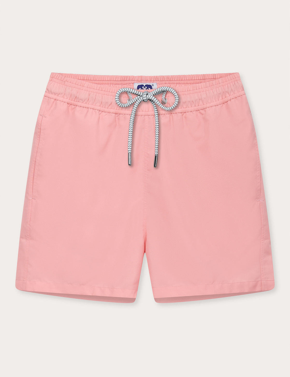 Men's Pastel Pink Staniel Swim Shorts. Plain pink swim shorts with drawstring tie and elasticated waist.