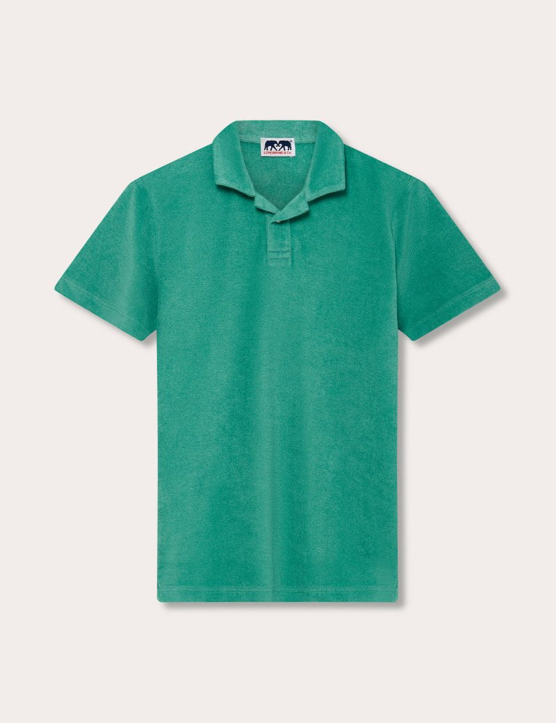 Men's Riviera Green Powell Terry Polo Shirt. Lightweight, breathable old money shirts.