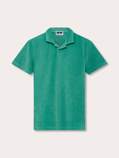 Men's Riviera Green Powell Terry Polo Shirt. Lightweight, breathable old money shirts.