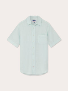 Mens Sea Air Manjack Linen Shirt in pastel hue, short-sleeved, button-down, chest pocket, lightweight and breathable.