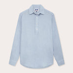 Mens Sky Blue Hoffman Linen Shirt. Long sleeved mens linen shirt with half button up design.