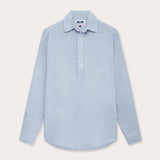 Mens Sky Blue Hoffman Linen Shirt. Long sleeved mens linen shirt with half button up design.