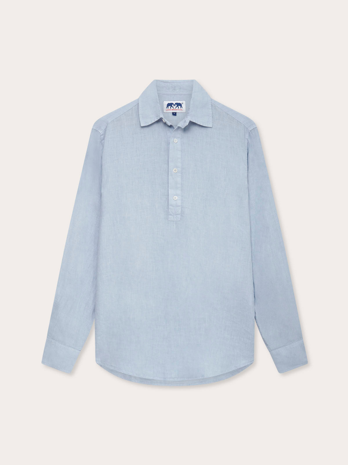 Mens Sky Blue Hoffman Linen Shirt. Long sleeved mens linen shirt with half button up design.