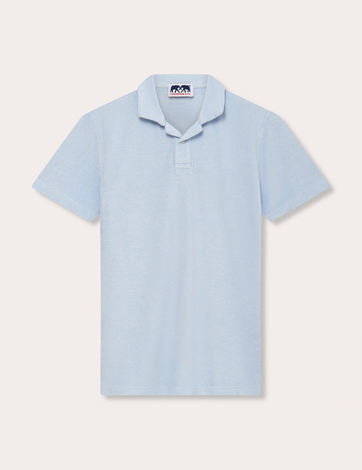 Mens Sky Blue Powell Terry Polo Shirt. Classic mens terry towelling polo shirt made from 100% cotton. Front view.