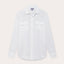 Men's White Andros Hemp Shirt with long sleeves, button front, and pleated double chest pockets.