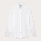 Men's White Go With The Flow Maycock Linen Shirt front view. Old money shirts crafted from 100% linen.