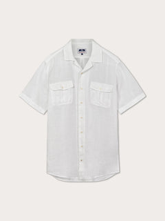 Men's White Normans Hemp Shirt. Men's hemp shirt in classic white with short-sleeves, button-up and double-breasted pockets.