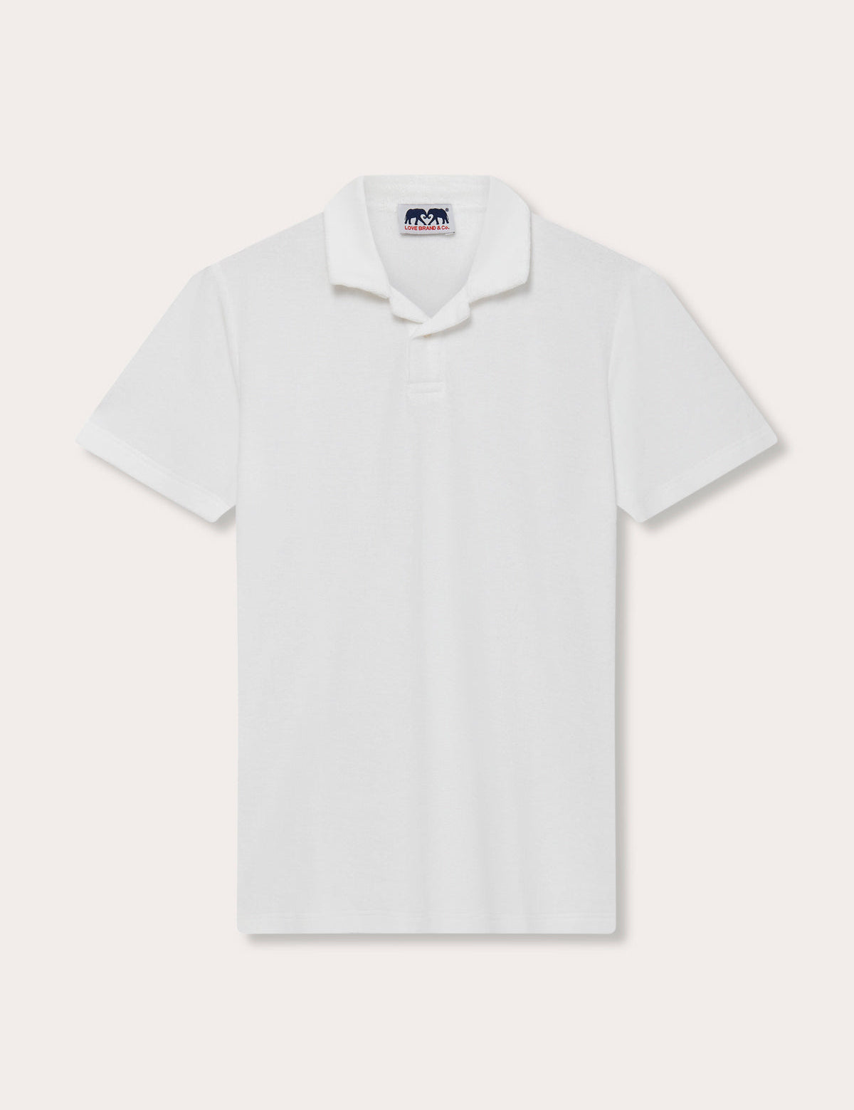 Men's White Powell Terry Polo Shirt. Terry towelling mens polo shirt with classic collar in white.