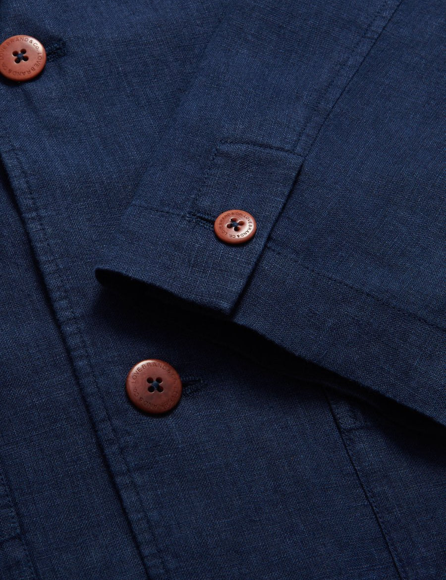 close-up of Nassau Navy Blue mens Linen Jacket cuffs.