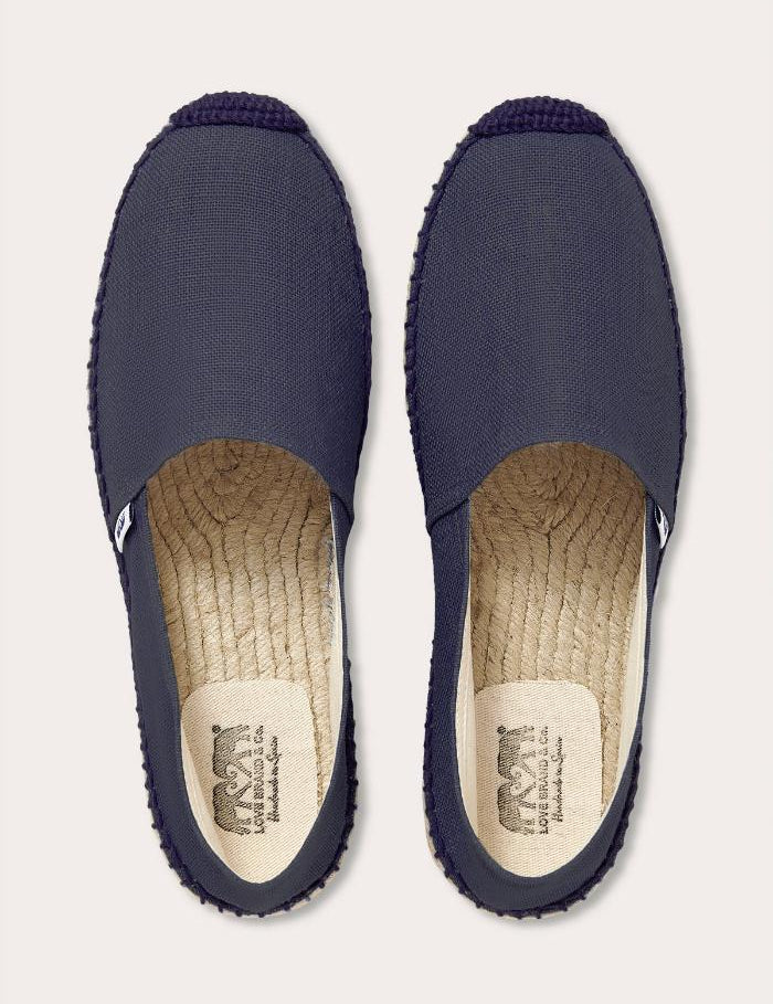 Navy Blue espadrilles made from 100% cotton canvas, providing breathability and comfort, perfect for summer wear.