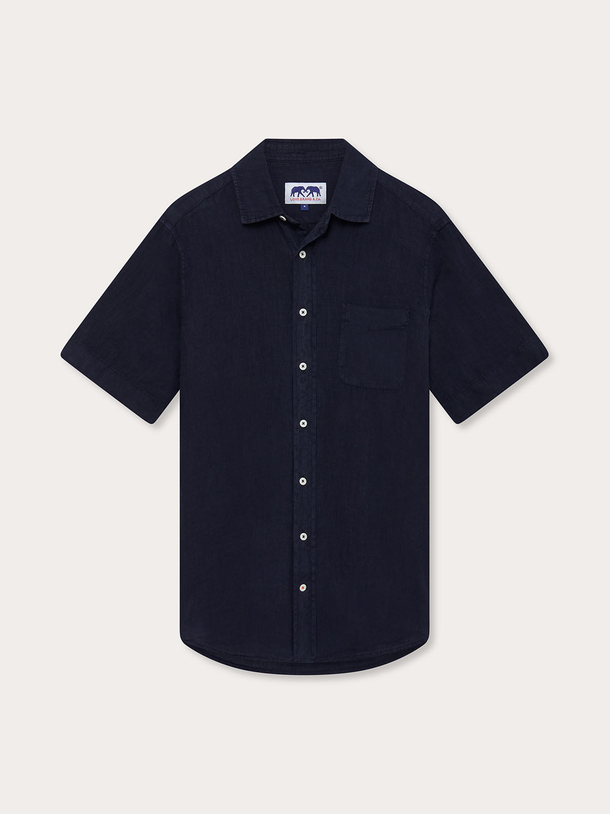Navy Blue Short Sleeve Linen Shirt