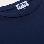 Men's Navy Blue Lockhart T-Shirt with Love Brand & Co. label close-up.