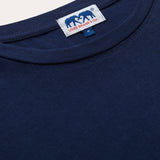 Men's Navy Blue Lockhart T-Shirt with Love Brand & Co. label close-up.