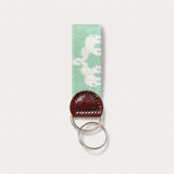 Love Brand green key chain featuring elephant palace needlepoint design. Green keyring made from genuine leather.