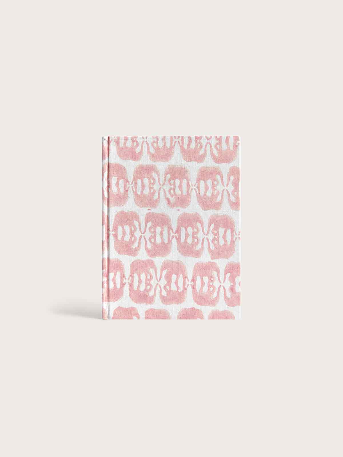 Block-Printed Notebook Set of Two with eco-friendly, recycled cotton cover featuring 'Elephants of India' print in a pink pattern