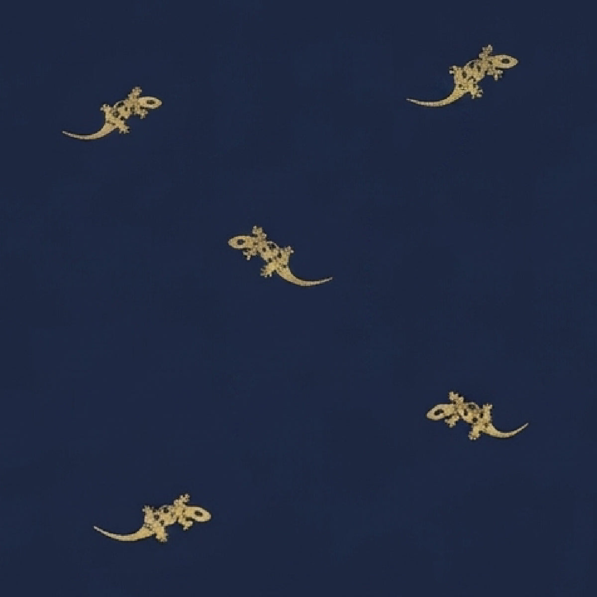 embroidered geckos on navy blue