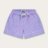 Boys Omotion Staniel Swim Shorts with coral reef-inspired geometric print in shades of blue and pink.