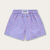 Boys Omotion Staniel Swim Shorts featuring a geometric print inspired by coral reefs in the Bahamas.