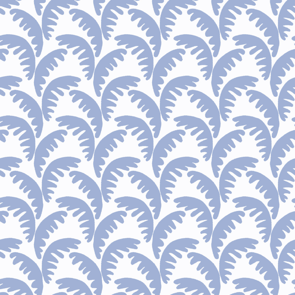 A repeating pattern of light blue stylized leaf or palm-like shapes on a white background.