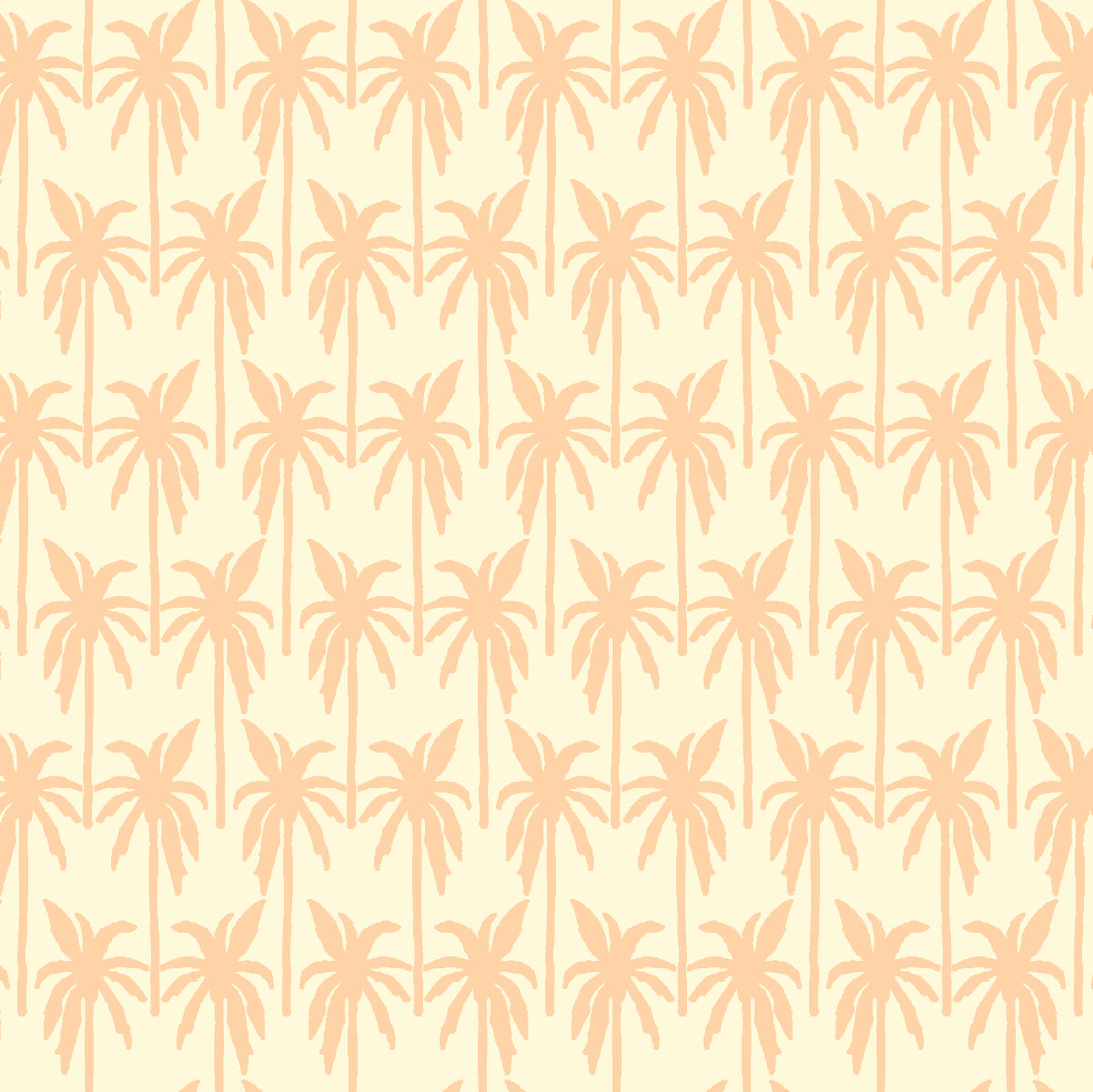 A repeating pattern of stylized palm tree silhouettes in a warm peach tone on a pale cream background.