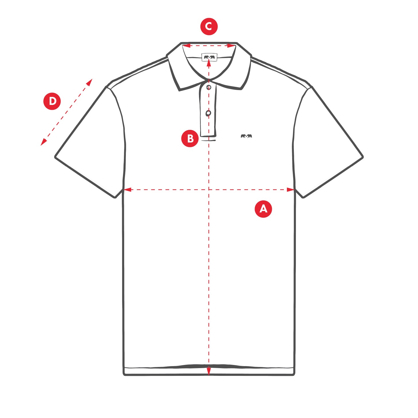 Measurement chart for a polo shirt with labeled points 