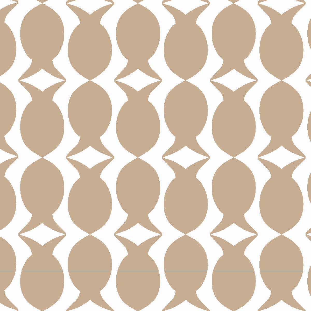 A repeating geometric pattern of beige stylized pineapple-like shapes on a white background.