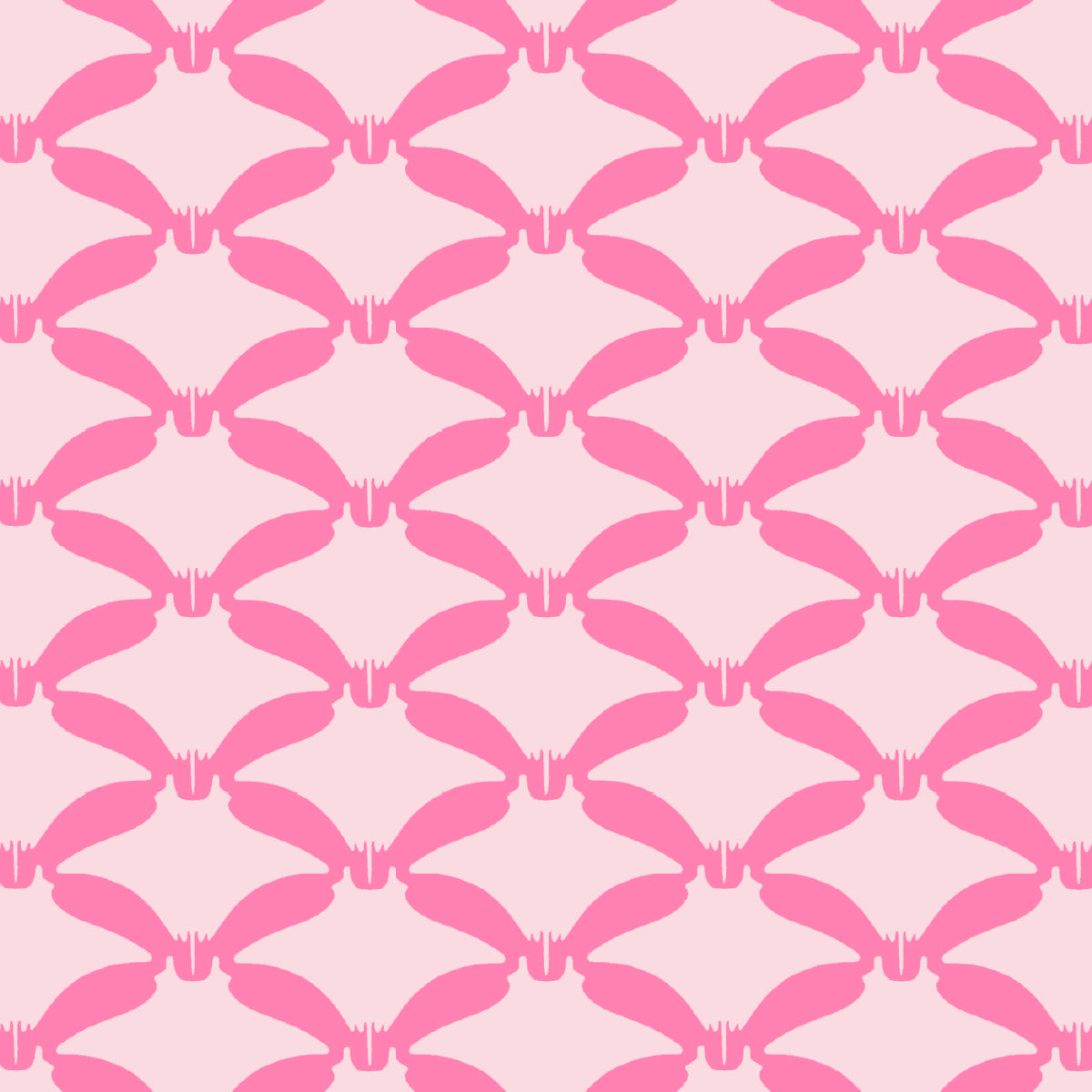 A repeating geometric pattern of pink stylized rays arranged in a diamond lattice on a very light pink background.