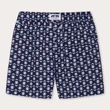 Men's Rhino Rhythm Staniel Swim Shorts. Blue Patterned swim shorts featuring a rhino pattern crafted from 100% recycled plastic.