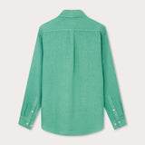 Riviera Green Abaco men's Linen Shirt, back view, crafted from breathable linen fabric.