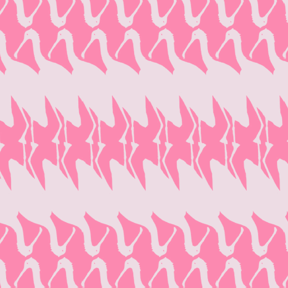A repeating pattern of stylized pink flamingos in two shades of pink on a very light pink background.