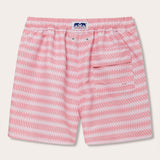 Men's Roseate Spoonbill Staniel Swim Shorts by LOVE BRAND & Co., showcasing a pink and white patterned design.