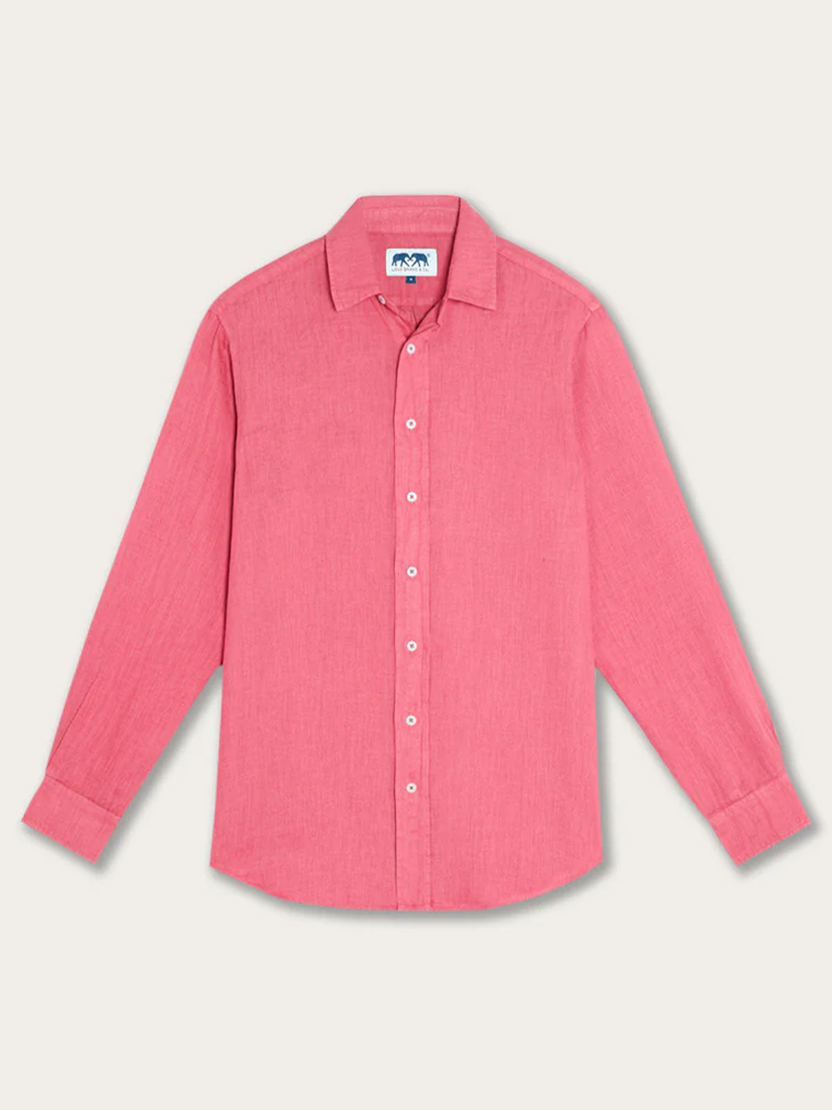 Men's Ruby Red Abaco Linen Shirt with long sleeves and button-down front, crafted from 100% linen in a rich raspberry hue.